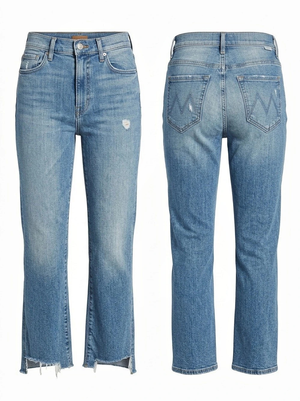 MOTHER The Insider High Rise Crop Step Fray Jeans Women's Blue Straight Leg